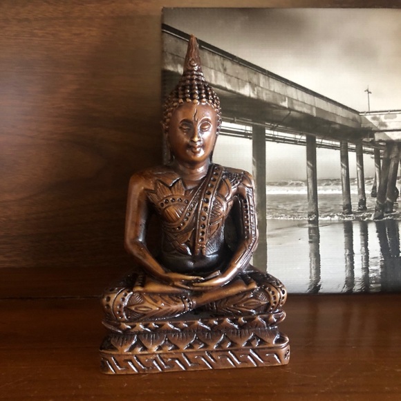 Carved Wood Seated Buddha Sculpture Paper Weight